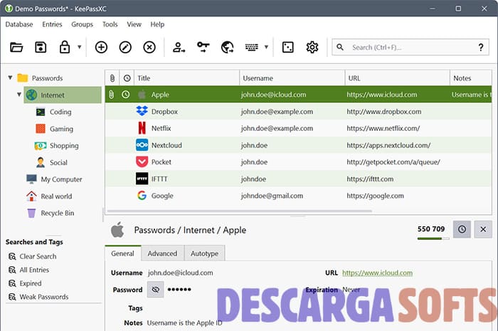 Captura de pantalla de KeePassXC Captura de pantalla de KeePassXC