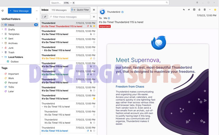 Captura de pantalla de Mozilla Thunderbird