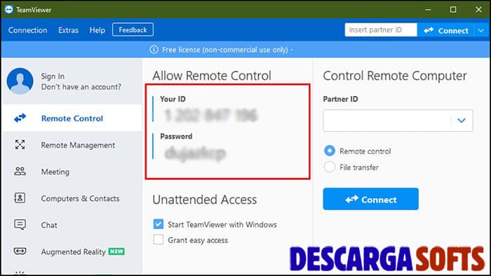 Interfaz 2 de TeamViewer