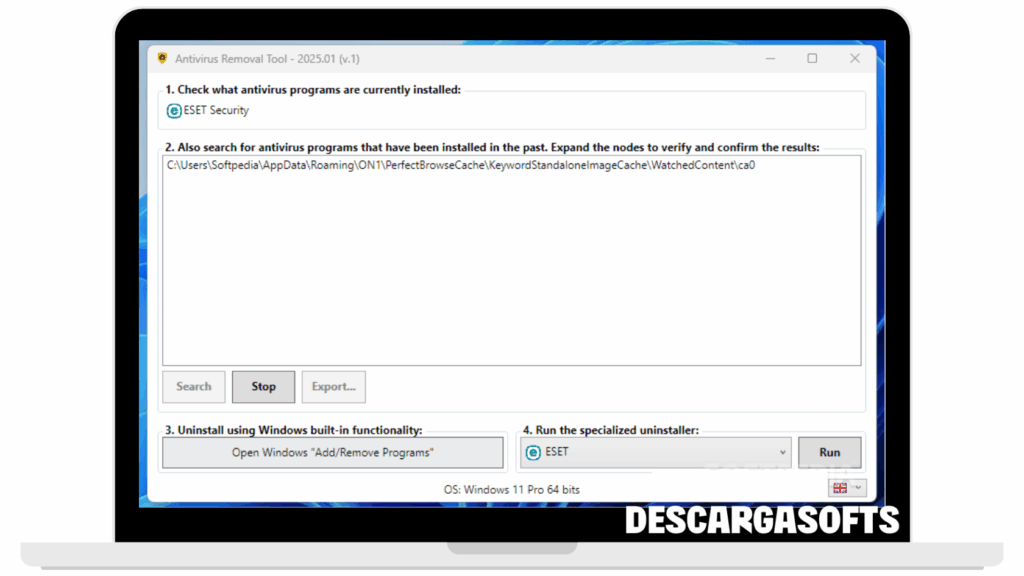 Captura de pantalla de Antivirus Removal Tool 1 Captura de pantalla de Antivirus Removal Tool 1