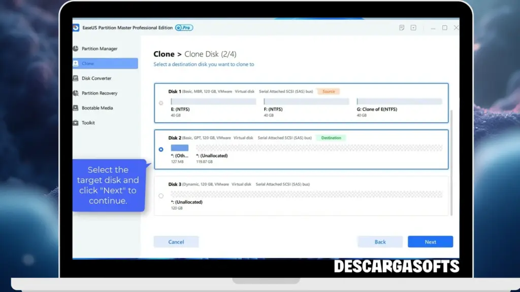 Captura de pantalla de EaseUS Disk Copy Pro 1 Captura de pantalla de EaseUS Disk Copy Pro 1
