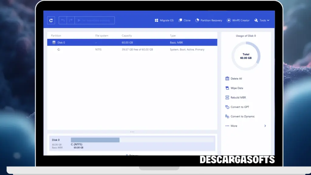 Captura de pantalla de EaseUS Partition Master 2 Captura de pantalla de EaseUS Partition Master 2
