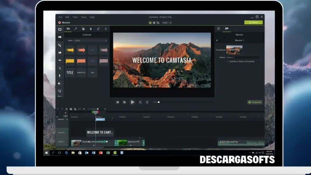 Captura de pantalla de TechSmith Camtasia 2